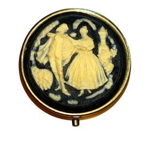 Vintage Blue Cameo Couple Victorian Pill Box  Trinket Box